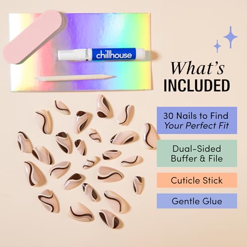 Chillhouse - Chill Tips, Press on Nails Kit - Gone Riding (Almond) - 30 Nail Shapes & Sizes - Up to 2 Weeks of Wear - Customizable Fit - Reusable - Latina Founded & Women Owned - Beauty & Self Care - color: Gone Riding (Almond)