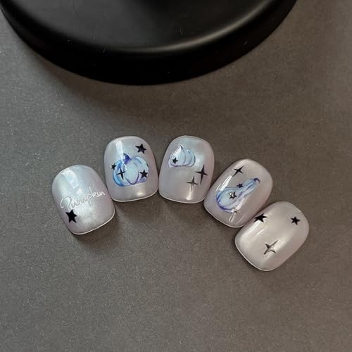 Halloween Nail Stickers for Nail Art Blue Pumpkin Halloween Fingernail Nail Art Stickers Black Stars 5D Embossed Nail Decals 3D Self-Adhesive Nails Supply Manicure Sliders for Nail Decoration - color: Halloween Style12
