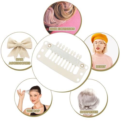 WILLBOND 30 Pcs Wig Clips Hair Extensions, 9-Teeth 32 Mm, Beige White - color: Beige White
