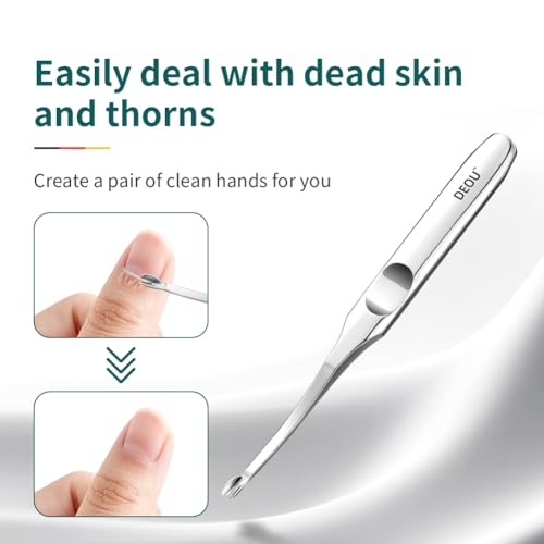 DEOU Cuticle Trimmer Thick Handle, Stainless Steel V-Shape Pusher Tool