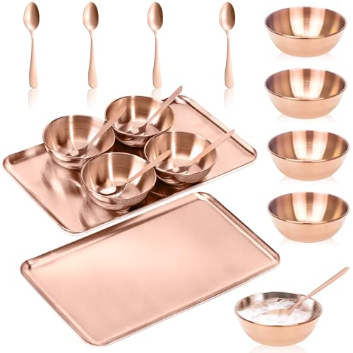 9 PCS Rose Gold Esthetician Supplies 4 Rose Gold Facial Bowls Esthetician 4 Facial Mixing Spoons Facial Mask Mixing Bowl Large Stainless Steel Skin Care Tray Esthetician Spoons for Spas - color: Rose Gold
