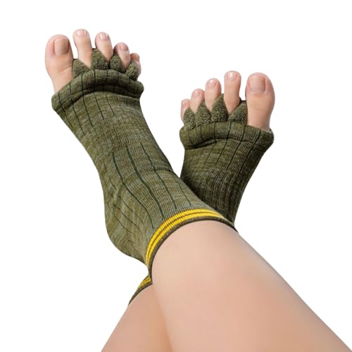Foot Alignment Socks with Toe Separator,Toeless Yoga Socks for Women/Men - color: Green