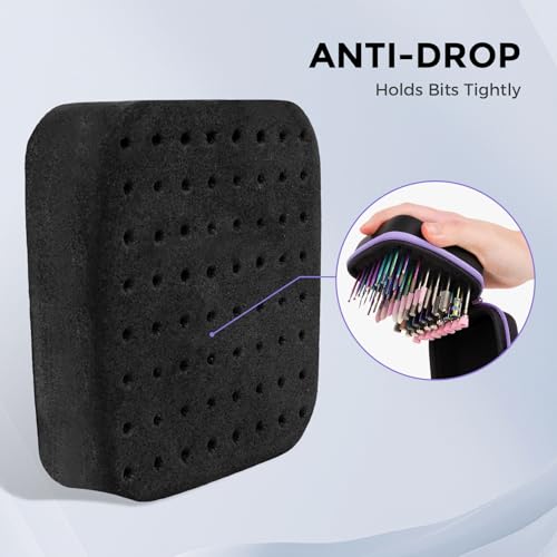 Lavinda Nail Drill Bit Holder & Organizer Case, Portable Box for Nail Tech - color: Black,Purple