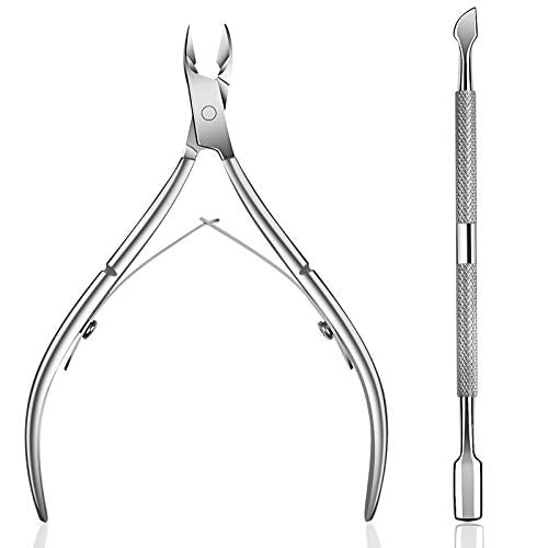 Ejiubas Cuticle Trimmer With Cuticle Pusher, Silver - color: Silver