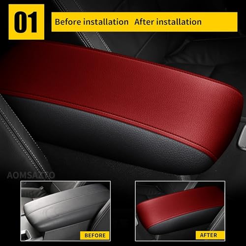 AOMSAZTO Armrest Console Covers for 2013-2018 Nissan Altima Red Leather - color: Black with Red Leather, size: 2013-2018