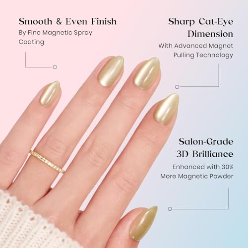 Beetles X Press Cat Eye Nails - 7 Colors Short Almond Press On Nails - color: 2a - Bubble CatEye - S