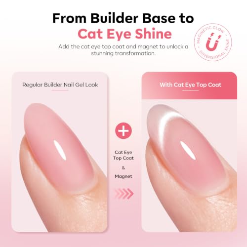 modelones 5 Colors Builder Nail Gel, Cat Eye Gel Top Coat and Magnet Set - color: Builder Nude Builder Cat Eye Top