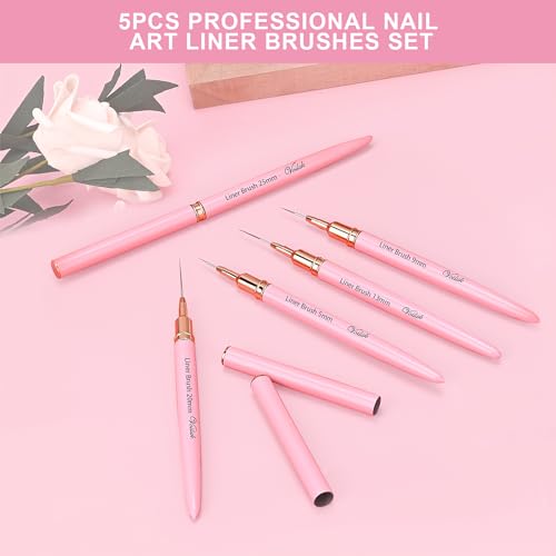 5Pcs Nail Art Liner Brushes Liner Brush for Nails Gel Striping Nail Brushes - color: Pink