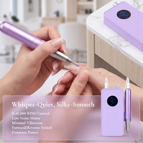 Corded Hollow Cup Nail Drill,40000RPM Quiet Professional E File - color: Purple