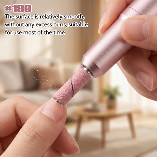 200 Pcs 180 Grit Pink Nail Sanding Bands 2 Mandrels Nail Drill Accessories