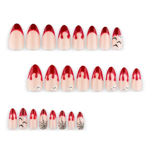 Medium Almond Press on Nails Halloween Red French Tip Fake Nails - color: Style 6