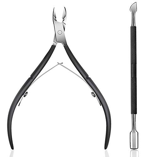 Ejiubas Cuticle Trimmer with Cuticle Pusher, Sharp Efficient Cutting, Black - color: Cuticle Nipper & Pusher
