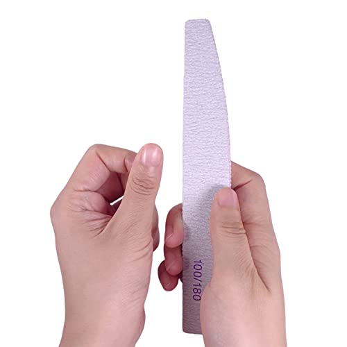 Nail Files (25 Pcs), 100/180 Grit Nail File Emery Board Bulk for Acrylic Nails and Natural Nails, Limas para Unas Acrilicas Profesional Pack Filers for Gel Nail Double Sided Manicure Curved Gray - size: 25 Pcs Halfmoon 100/180 Grit