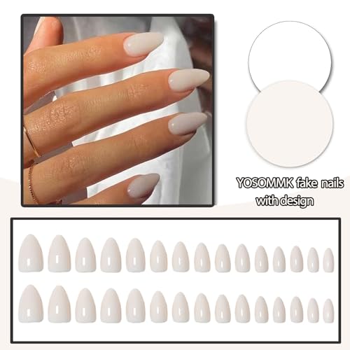 Milky White Acrylic Press on Nails Short Almond Shaped Fake Nails - color: 03-Short White