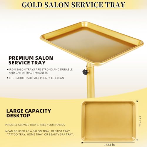 Salon Tray on Wheels,Gold Salon Rolling Tray,Tattoo Tray - color: Gold