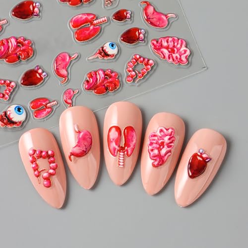 2 Sheets Halloween Horror Nail Art Stickers 5D Embossed Blood Eyes Wounds Pattern Nail Stickers Gothic Horror Day of Death Design Nail Sticker for Women Holiday DIY Manicure Decoration - style: Holiday
