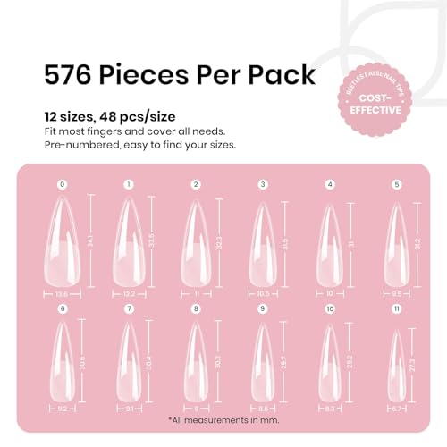 Beetles Gel Nail Tips Etch-X, Stiletto Medium, 576Pcs 12 Sizes