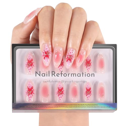 Nail Reformation Press On Nails, Pink Ombré Medium Almond 15 Sizes 30 Pcs - color: Blushing Conch