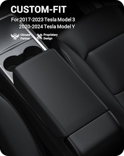 BASENOR Center Console Armrest Cover for 2017-2024 Tesla Model Y Model 3 - size: Model Y / 3 Black