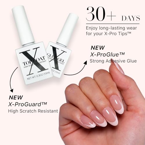SXC Cosmetics French Tip Press On Nails - Skin Tone Nude and Color Series, Short Almond X-Pro Tips - color: Skin Tone - S Almond