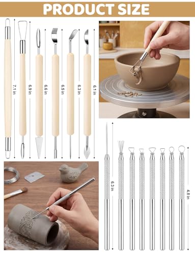 14Pcs Clay Sculpting Tools Kit, Ceramic Clay Ball Stylus Dot Painting Tools, Air Dry Clay Tools Set for Carving, Dotting, Embossing, Shaping, Molding, Pottery Crafts, Nail Art, Rhinestone, Rock - color: 14PCS