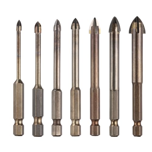 7Pcs 1/8"-1/2" Carbide Masonry Drill Bits Set Hex Shank Brown - color: Brown, size: 1/8"-1/2"