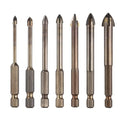 7Pcs 1/8"-1/2" Carbide Masonry Drill Bits Set Hex Shank Brown - color: Brown, size: 1/8"-1/2"