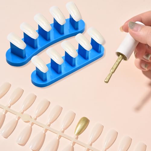 3PCS Nail Stand Nail Practice Display Board Nails Display Practice False Nail Art Tips Practice Display Stand Tool Nail Training Tools Plastic Stand with 110PCS Tips (Blue) - color: Blue