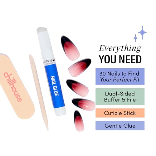 Chillhouse Chill Tips Signatures Press On Nails Kit, Flesh to Death - 30 Nail Shapes & Sizes, Dual-Sided Buffer & File, Cuticle Stick & Glue - Long-Lasting Nail Art Manicures - color: Flesh to Death
