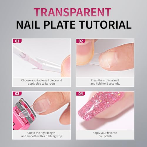 krofaue Half Cover Coffin Nail Tips - Acrylic Nail Tips - color: Clear Coffin Half Cover