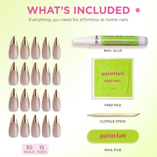 PaintLab Gold Chrome French Press On Nails, Stiletto, 30pcs Nail Kit - color: Gold Chrome Stiletto