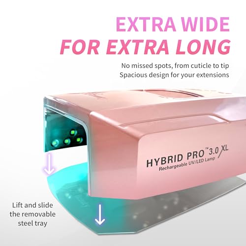 iGel Beauty Hybrid PRO 3.0 XL UV/LED Nail Lamp – Wireless Rechargeable 48W Nail Dryer, Extra Wide Full-Hand Curing, 9000mAh Battery, Smart Timer & Builder Gel Mode, Cordless Professional Lamp - color: Rose Gold