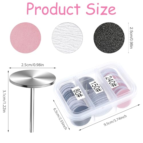 61 Pcs Sanding Paper Discs with Metal Nail Drill Bit 25mm Replacement Sandpaper Disk Foot Sanding Discs Bits Foot File for Manicure Pedicure Electric Remover Dead Skin Callus (#80#150#240 Grit) - style: Black+White+Pink