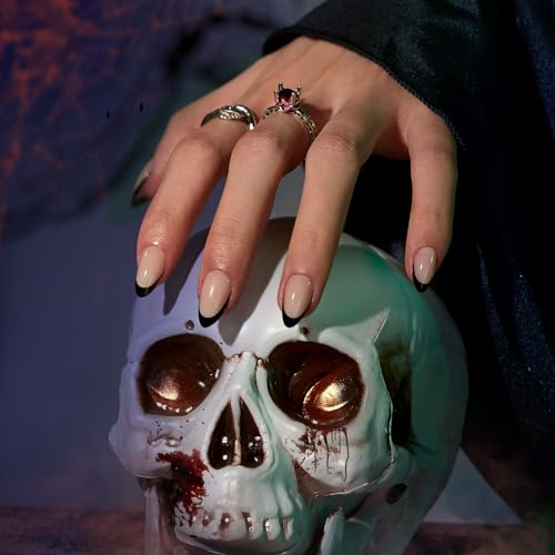 BTArtbox Halloween Press On Nails, French Tip Almond Nails, 32 Pcs Full Kit - color: A1-Black French