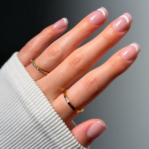 Glamnetic Press On Nails - Short Squoval, Cat-Eye Fake Nails 30 Pc Full Kit - color: Pixie Dusted - Light Pink Cat-Eye French Tip