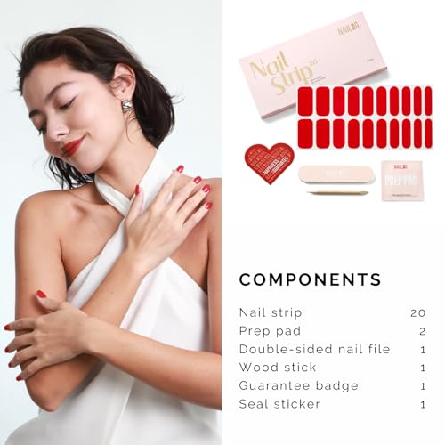 NAILOG Semi Cured Gel Nail Strips Bright Red Nail Stickers - Jelly Crush - color: Jelly Crush