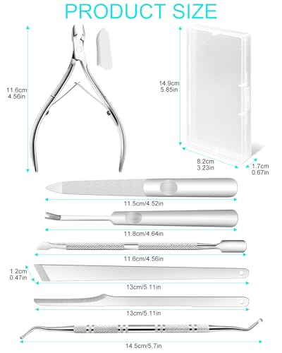 7pc Ingrown Toenail Remover Pedicure Tools Kit, Nail Clippers, File and Lifters Set for In Grown nails Removal, Professional Surgical Stainless Ingrown Toenail Tool Under Nail Cleaner