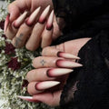 Halloween Long Stiletto Press on Nails White & Wine Ombre Matte Nails 24Pcs - color: Halloween 1