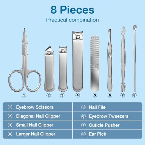 Men Nail Grooming Kit 8 Pcs, Precision Nail Clipper for Men, Silver - color: Silver