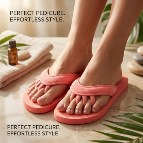 Pedi Couture Pedicure Sandals for Women with Built-In Toe Separators - color: Coral, size: Large