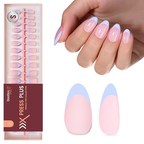 Beetles Blue French Tips Press On Nails, Short Almond 160 Pcs - color: 5 - Blue French - S