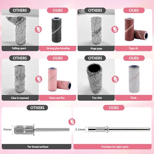 300Pcs Nail Drill Bits Sanding Bands with 2Pcs 3.1mm Mini Mandrel Bit Set - size: 300P