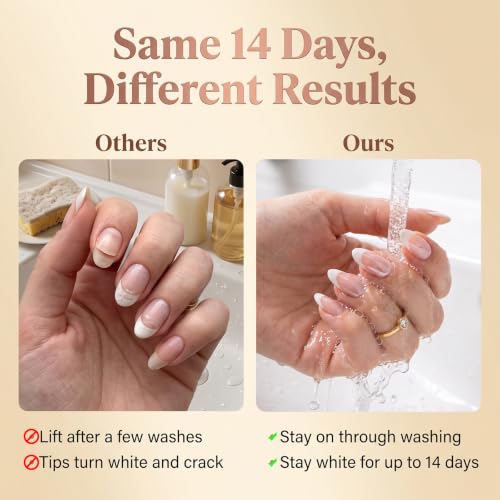 Press on Nails Short French Tip Almond Acrylic Press On Fake Nails 32pcs