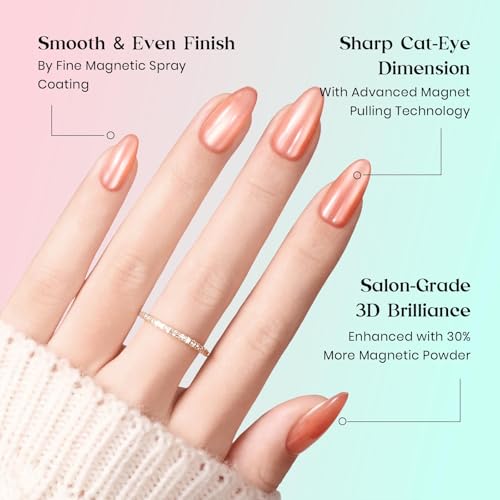 Beetles X Press Cat Eye Nails - 7 Colors Medium Almond Press On Nails - color: 2 - Bubble CatEye - M