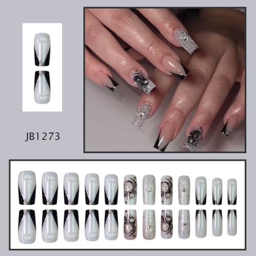 Halloween Goth Press on Nails Square Spider Fake Nails 24Pcs - color: Halloween 7