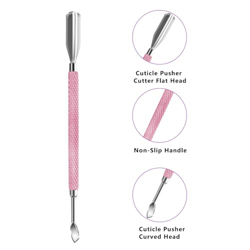 Cuticle Trimmer with Cuticle Pusher and Scissors, Cuticle Remover Professional Durable Pedicure Manicure Tools, Stainless Steel Cuticle Nipper Cutter Clipper (Pink Pusher) - color: Pink Pusher