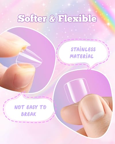 krofaue Kids Nail Tips with Handle - Flexible Gel Press on Nails - color: Clear Kids Nail Tips