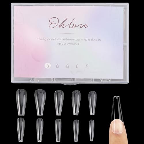 500Pcs Coffin Nail Tips Full Cover Clear Nails for Acrylic Ballerina False Nail Tips, 10 Sizes - color: D-coffin-clear