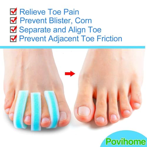 Povihome 20 Pack Foam Toe Spacers(2/5" Thick), 3-Layer Toe Separators - Large Size - to Align Crooked, Overlapping Toe, Relieve Corn, Blister and Reduce Irritation - size: Large (Pack of 20)