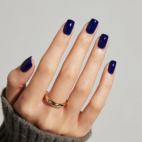 LAMIMOSA 32Pcs Blue Press On Nails, Short Square Fake Nails, NAVY BLUE - color: NAVY BLUE